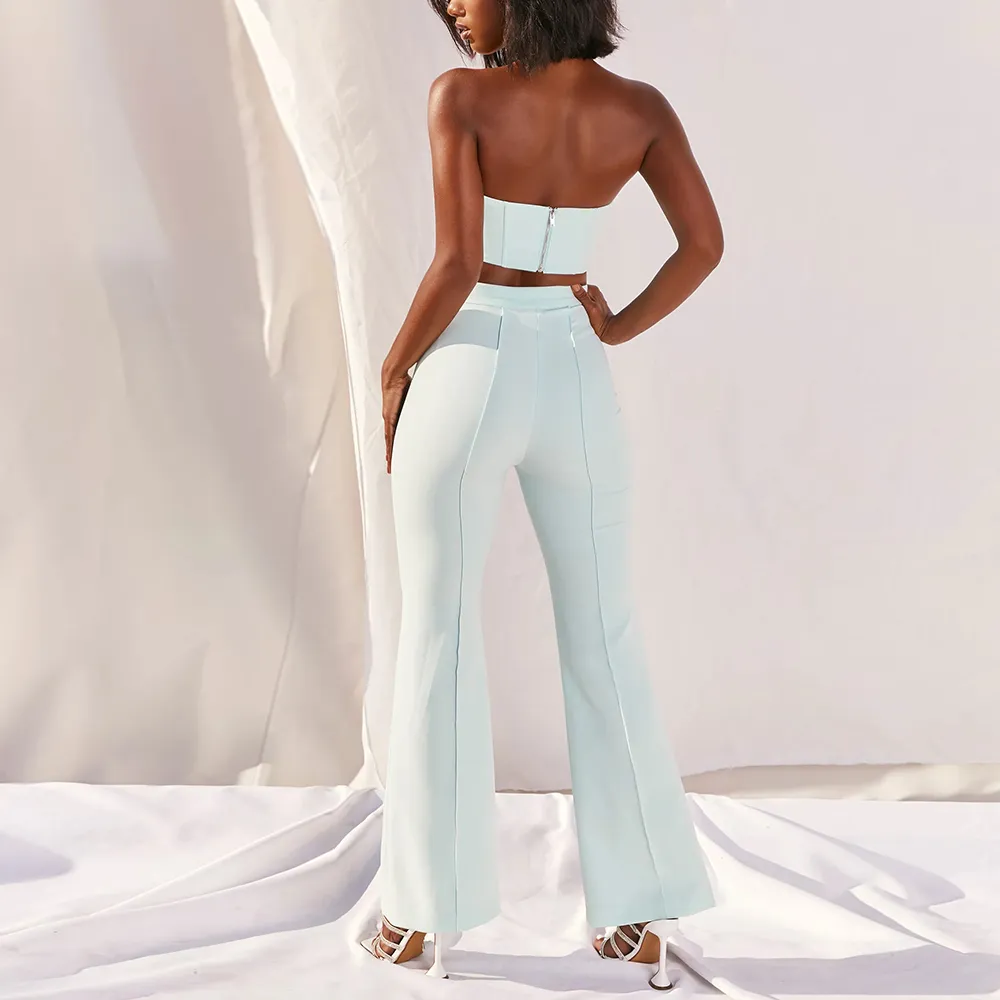 Zomer vrouwen wit 2 twee stukken sets sexy mouwloze tops full pants club celebrity runway party casual 210423