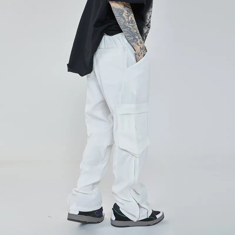 Casual Cargo Pants Harajuku Multi-Pockets rechte kant rits heren High Street Oversize Baggy Broek Hip Hop Solid Black