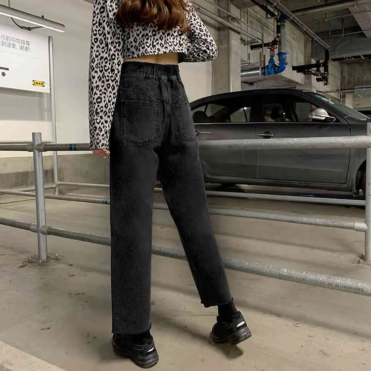 S-XL automne style coréen femmes vintage denim pantalon décontracté bleu taille haute jeans pour femmes droite long pantalon femme 78528 210423