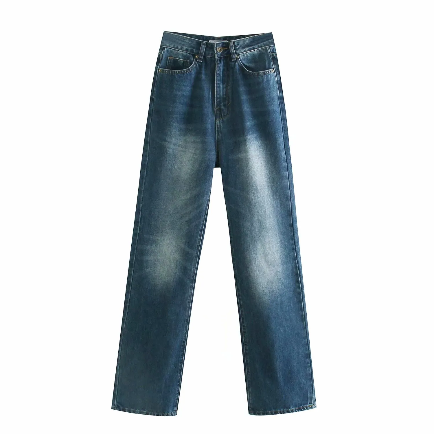 Frühling Sommer Blau Vintage Hohe Taille Frauen Jeans Mode Streetwear Gerade Bein Frau Taschen Design Flare Hosen 210430