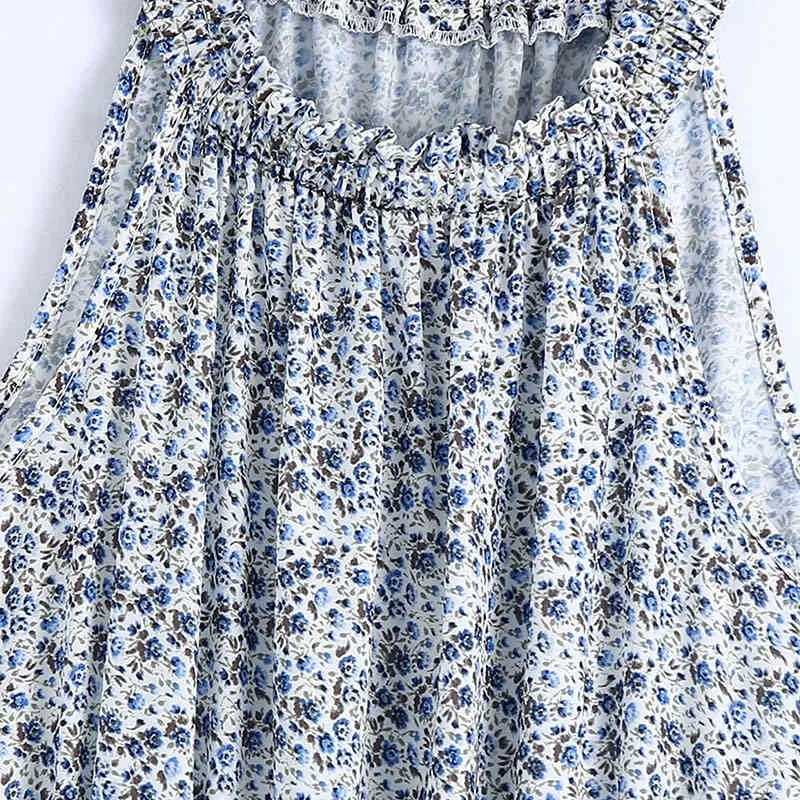 Frauen Sommer Vintage A-Line Kleid Ärmelloses Drucken Neck-montiert Weibliche Mode Elegante Straße Kleider Kleidung Vestidos 210513