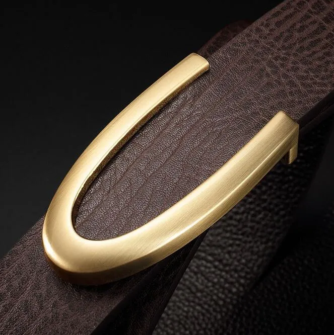 Men leather fashion personality young business leisure cowhide belt middle-aged smooth buckle A21218G