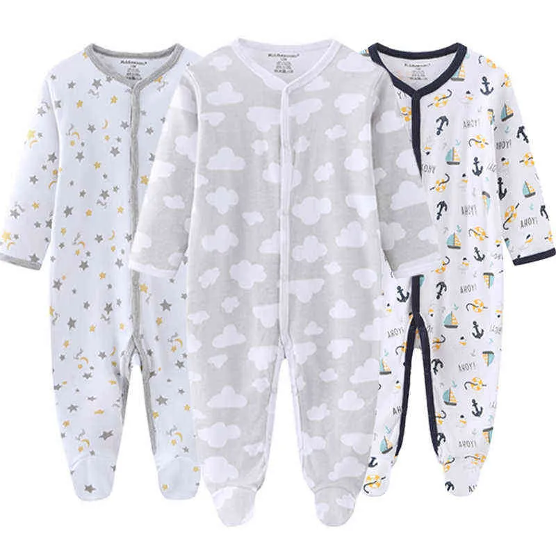 Unisex Baby Romper 2/3 Sztuk Długie Rękawy Kombinezony dla Born Boy Girl Spring 0 do 12 miesięcy Ubrania Niemowląt Zestaw 100% bawełna 211101