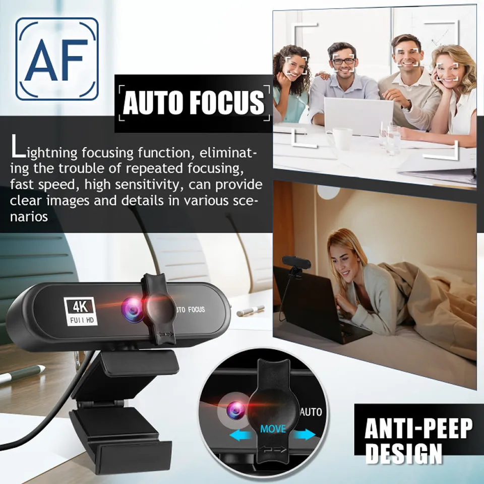 Kamera internetowa 2K 4K 1080p Full HD z Mikrofonem Auto Focus USB Web Camera Spotkanie Laptop Desktop PC Mini Cam Akcesoria