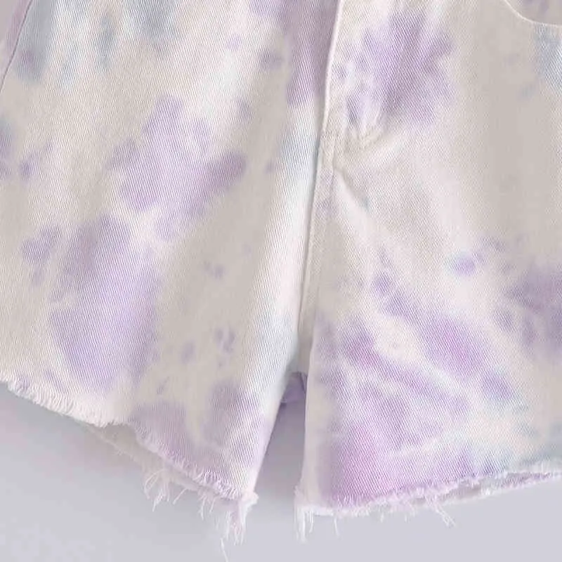 Kvinnor Sommar Fashion Denim Shorts Tie Dye Za Knappar Fickor Vintage Casual Kvinna Street Botton Kläder 210513