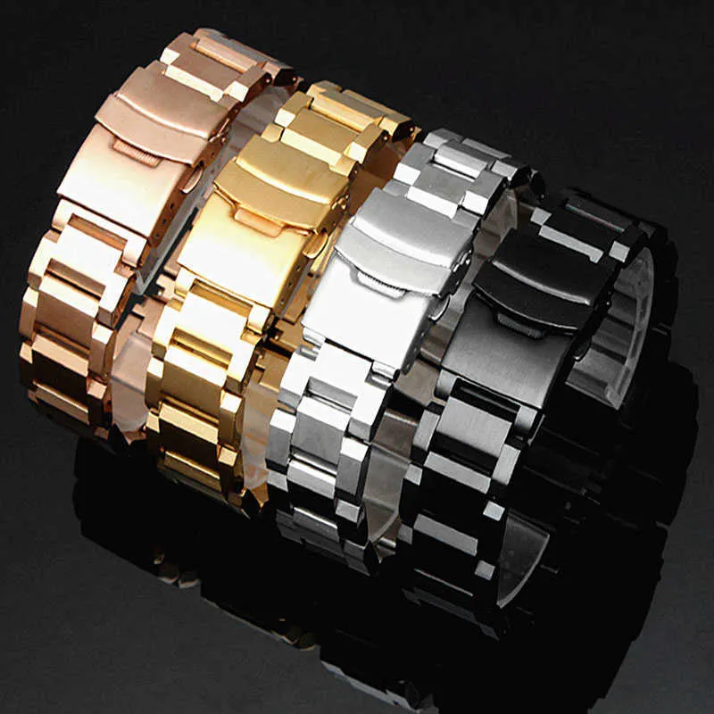 Watchband 18 mm 20 mm 22 mm 24 mm riemriem Dubbele verzekering vervanging Metalen horlogeband vast roestvrijstalen horlogeband polsband H0915