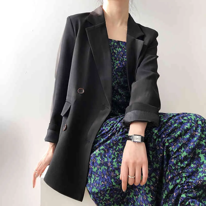 Femmes Double boutonnage grande taille Blazer col cranté manches longues coupe ample veste mode printemps automne 210427