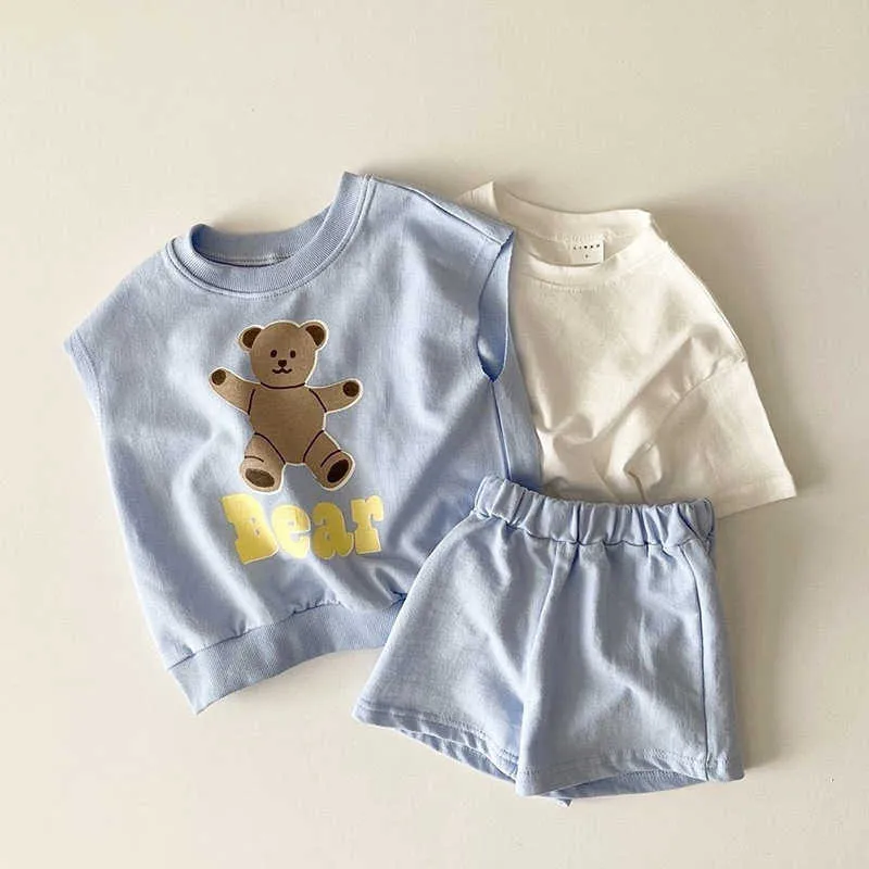 Summer Unisex Baby Tshirt Short Set Korean Kids Fashion Cute Bear Clothing Sets Boys Girls VestTshirtShorts Clothes 2108047173490