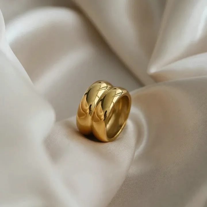 13mm de largura 18k Gold ip plaqueando aço inoxidável aço suave anel robusto anel de ouro detalhado para senhoras1172832
