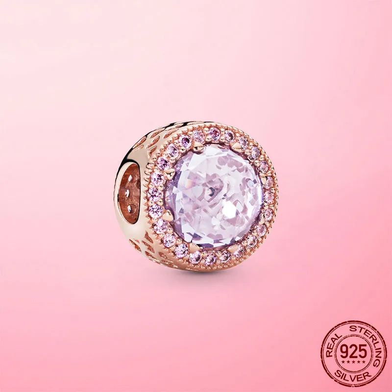 Prata Esterlina 925 Folha de Flamingo Rosa Flor Charme CZ Contas de Luxo Fit Pandora Pulseira Para Mulheres 925 Jóias Presente