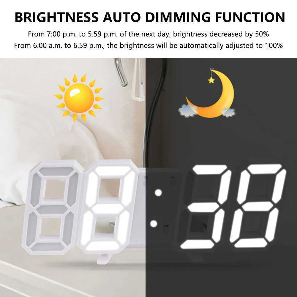 3D Wall Clock Modern Design Stand Hanging LED Digital Clock Alarm Electronic Dimming Backlight Table Clock for Room Home Decor 211023