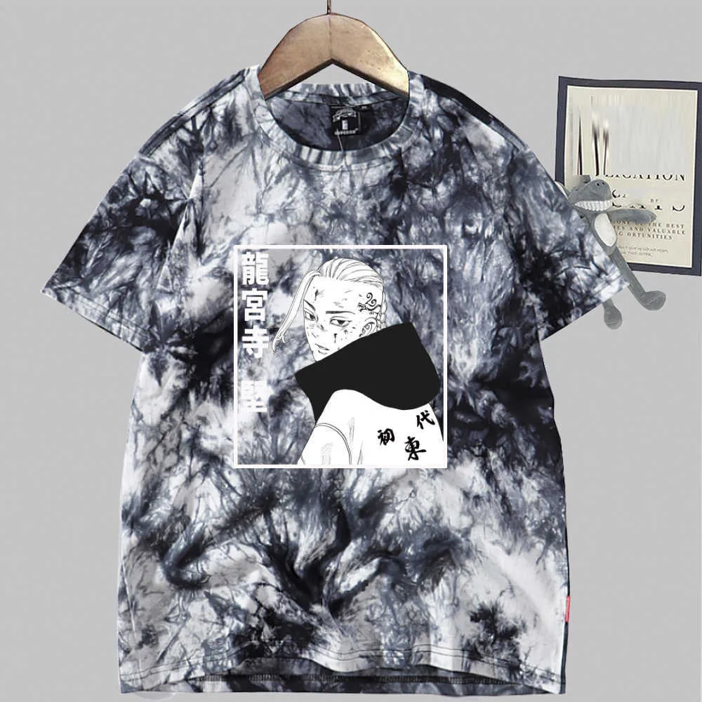 Tokyo Revengers Imprimer Mode Manches Courtes Col Rond Tie Dye T-shirt Unisexe Automne Y0809