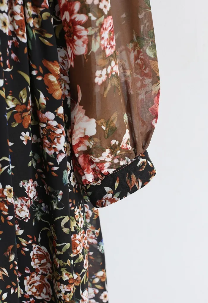 INSPIRIERT floral gespleißt lange Frühling sommer V-ausschnitt tasten chiffon frauen casual kleid vestidos 210412
