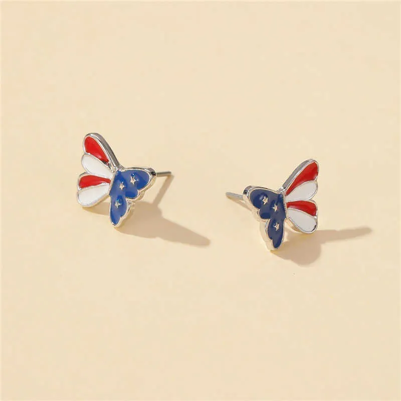 Nuovo design farfalla libellula a forma di bandiera americana orecchini le donne ragazze moda geometrica stud orecchio gioielli regali del partito Q0709