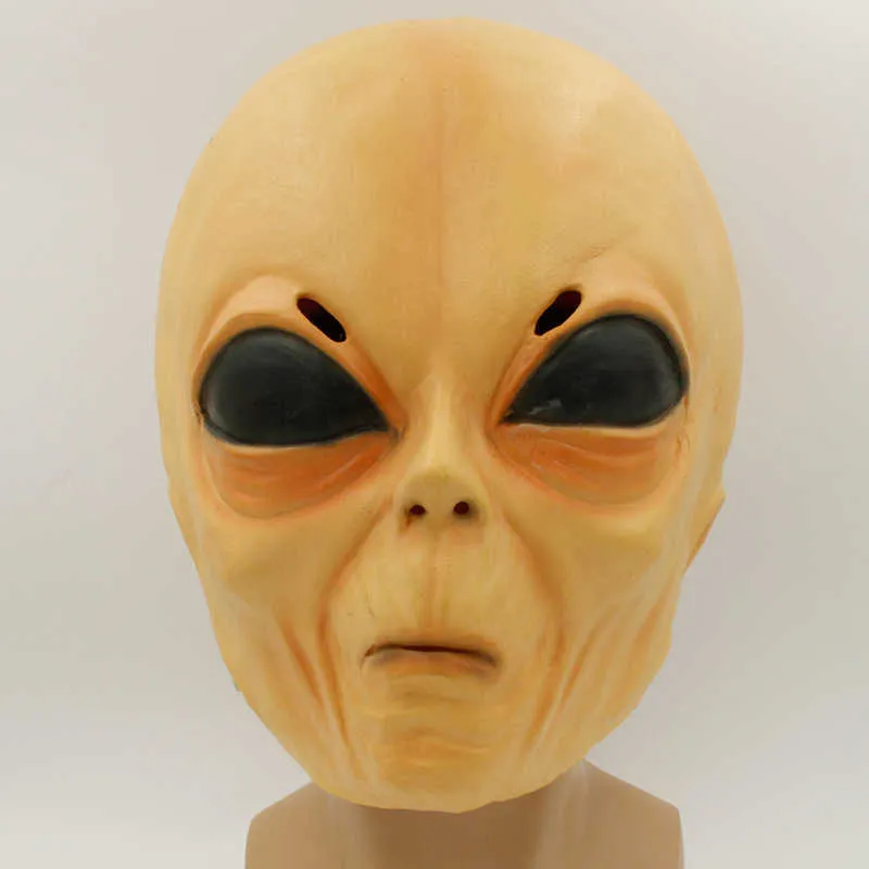 Drôle Alien Cosplay Masque Latex Effrayant Full Face UFO Masques Adulte Halloween Mascarade Costume Props Q0806