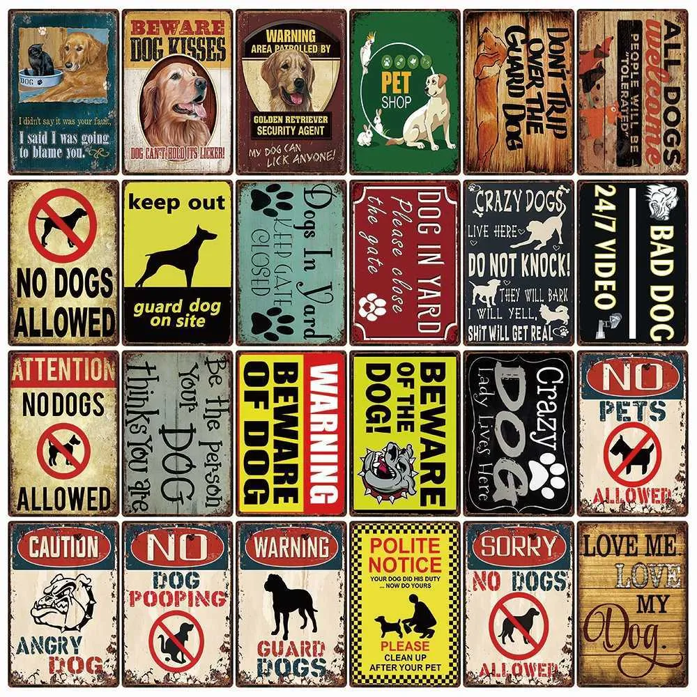 Pet Shop Warning Beware Of Dogs Kisses Keep Out Metal Sign Home Decor Bar Wall Art Painting 2030 CM Size5620213