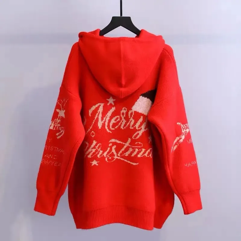 Oversized Sweater for Women Winter Pull Jumpers Cartoon Bear Christmas year's sweater 210430