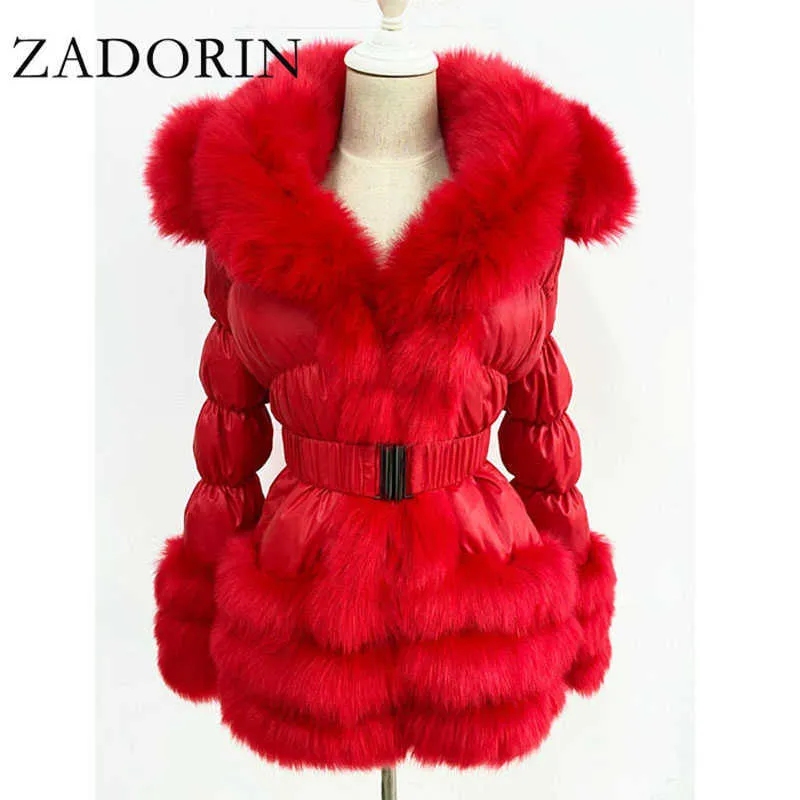 ZADORIN Winter Warm Detachable Down Jacket Women Furry FAUX Fur Collar White Duck Coat With Hooded 211018