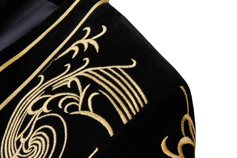 メンズビンテージゴールド刺繍ベルベットブレザーイングランドスタイルプラスサイズのスーツジャケットシンガーステージパフォーマンスコスチュームバーDJタキシード220310