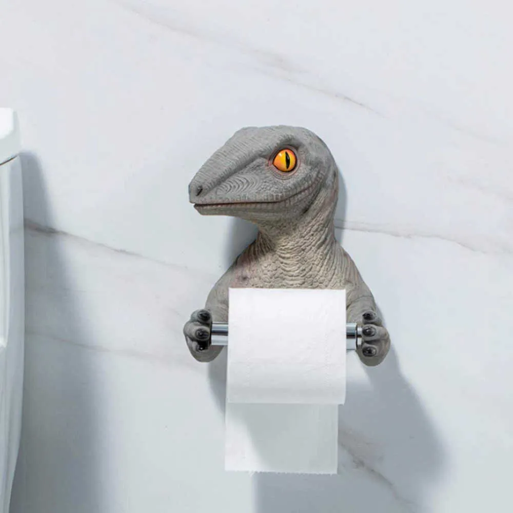 バスルームのティッシュボックス創造的な樹脂の壁の棚のトイレットペーパーホルダー漫画恐竜タオル寝室ロールオーガニザード210709