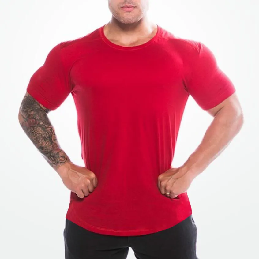 Muscleguys Nowa stała odzież fitness siłownia ciasna koszulka męska trening t-shirt homme siłownia t shirt mężczyźni szczupły fit lato top 210421
