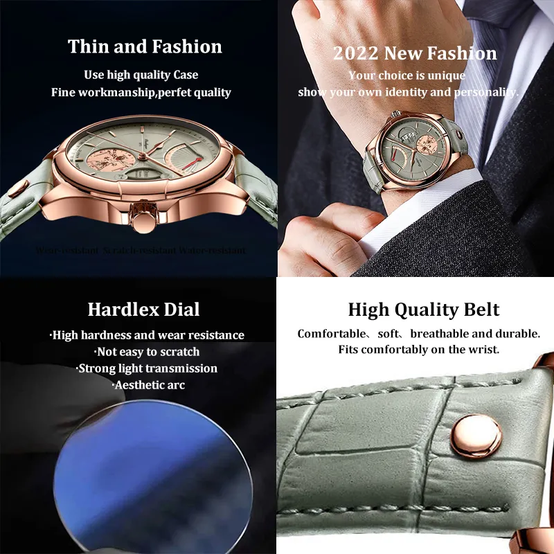 Marque suisse POEDAGAR hommes montre haut tendance luxe Sport montre-bracelet pour homme étanche lumineux en cuir Date montres à Quartz homme 2200