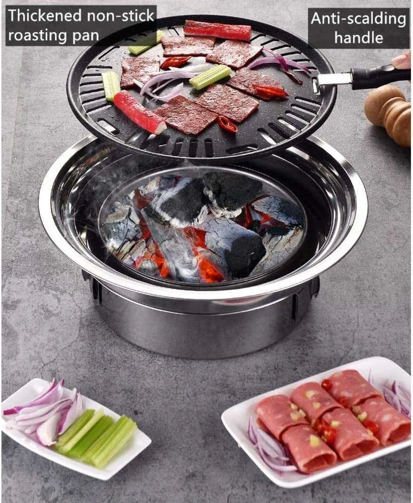 BBQ Charcoal Grill Portable Hushållens koreanska runda kolgrillcamping för utomhus inomhus och picknick 2107241745