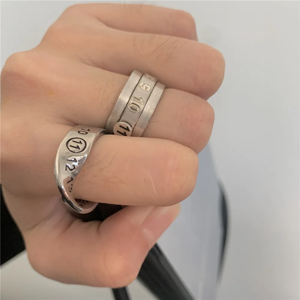 Draaibare digitale gravure 925 sterling zilveren oude ring dubbellaags overlappend logo decompressie all-match trend Jewelry233B