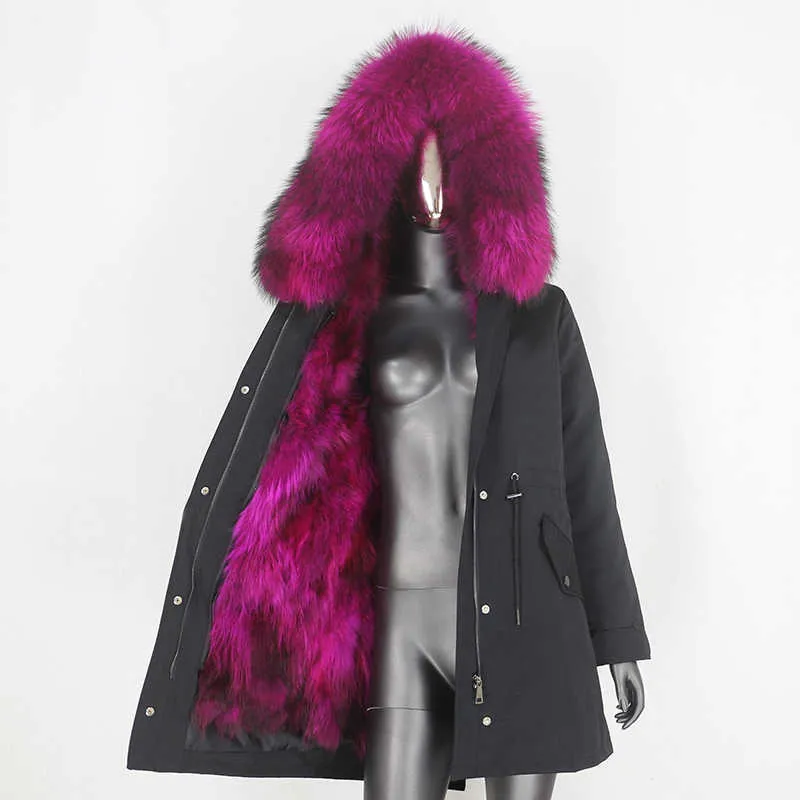 Bluityfair Водонепроницаемый реальный меховой пальто Длинная Parka зимняя куртка женщины натуральный енот меховой воротник верхняя одежда уличная одежда теплый 211019