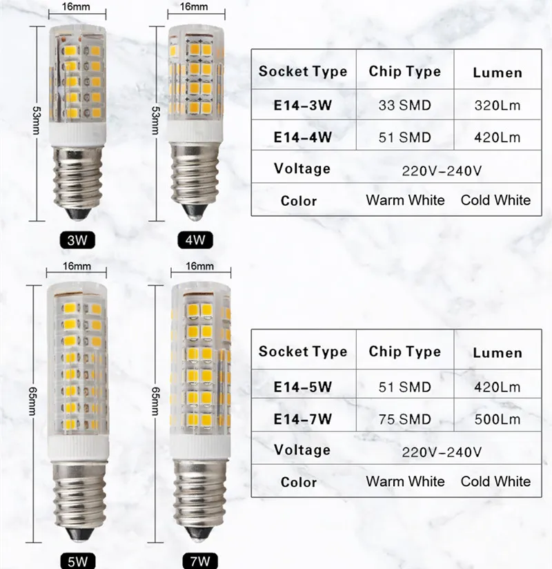 E14 LAMPE LED 3W 4W 5W 7W 220V 240V LEDS BULBE CORN 33 51 75 SMD2835 360 POUR LE POUR LEAU DE HAUTE QUALIQUE MINI LUMILES DE CHANDELER275L