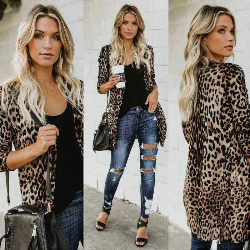 vendita di cardigan con stampa leopardata cappotto da donna primavera e autunno giacca a vento versatile a maniche lunghe medio 211207