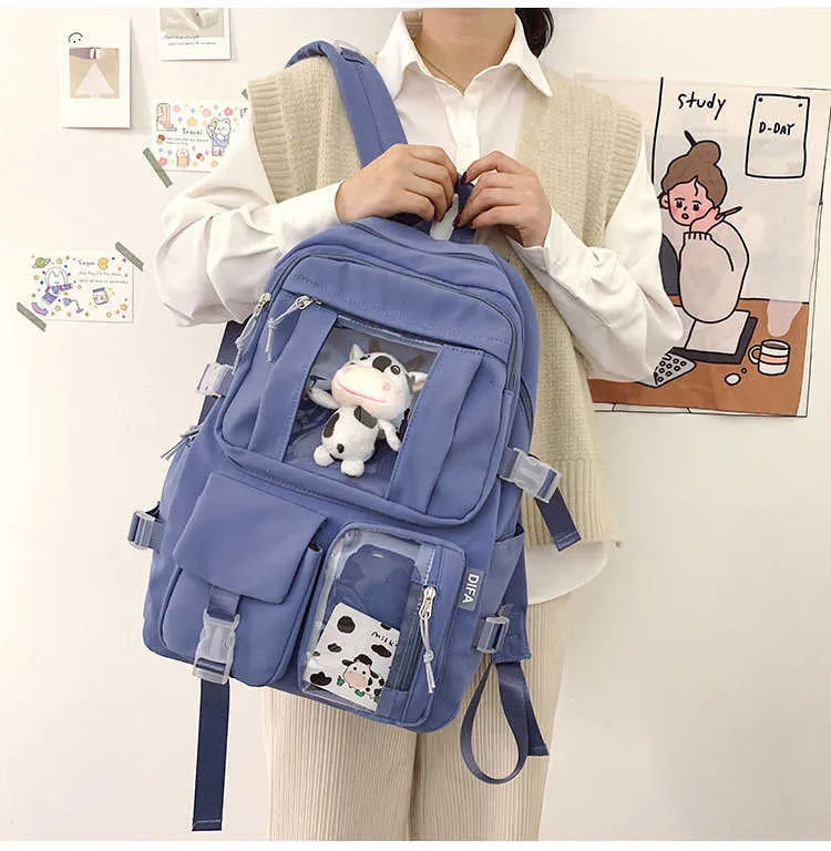 Japanska Kawaii Cow School Bags för Teenage Girls Boys 2021 Ny Söt Ryggsäck School Bag för Teenage Girls Boys College Studenter Q0528