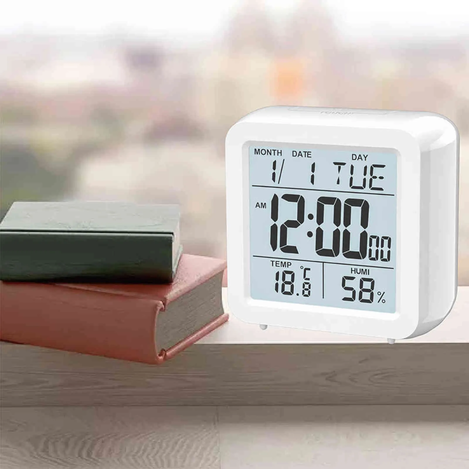 Sveglia da tavolo digitale con cifre grandi Calendario Snooze Temperatura ambiente interna Umidità casa Camera da letto Ufficio Cubo 211112