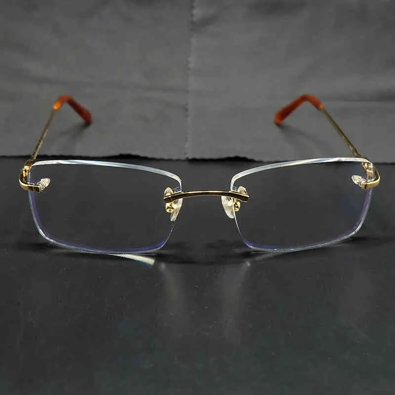 2024 Мужские роскошные дизайнерские женские солнцезащитные очки без оправы прозрачные глазные рамы Мужские прозрачные оптические очки металлы.
