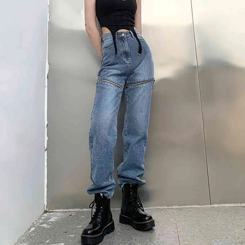 Zipper Cropped Long Jeans Women Basic Classic High Waist loose Denim Pants Wide Leg Trousers Korean Teenage Girls Clothing 210517