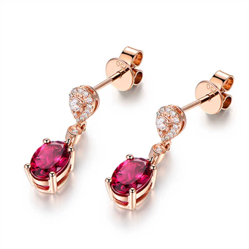 Pendientes para mujer Cuelga cristal chapado en plata diamante rojo oro rosa de 18 quilates estilo gota larga