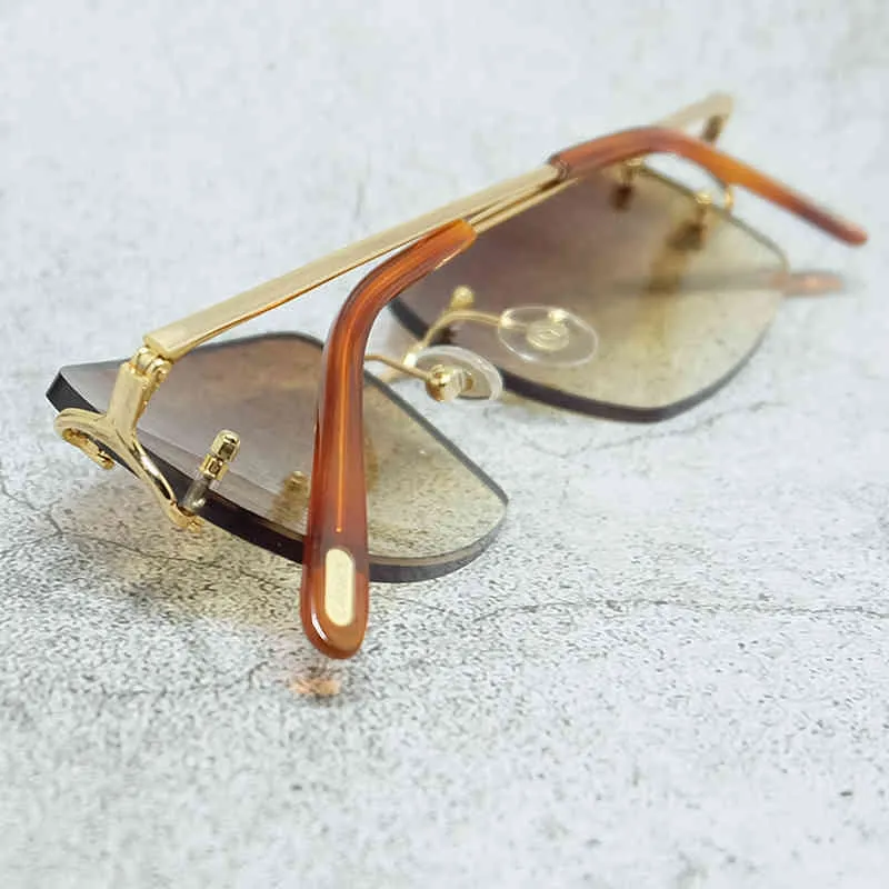 Lunettes de soleil carrées femmes français métal lunettes de soleil sans monture fil C Hip Hop élégant lunettes de soleil nuances lunettes pour hommes