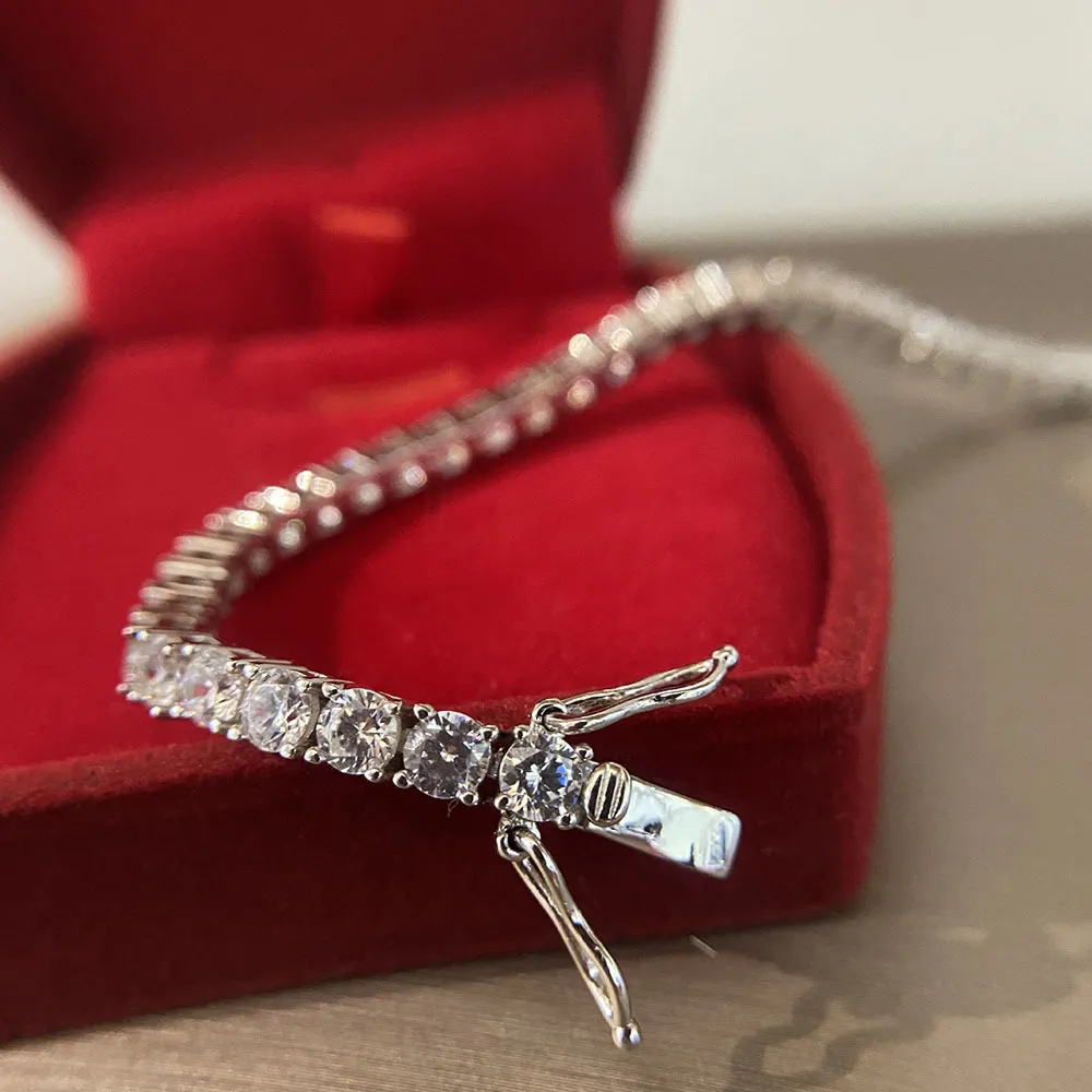 925 Sterling Silver Simulated Moissanite Gemstone Bangle Charm Wedding Bracelet Fine Jewelry Whole Drop2181