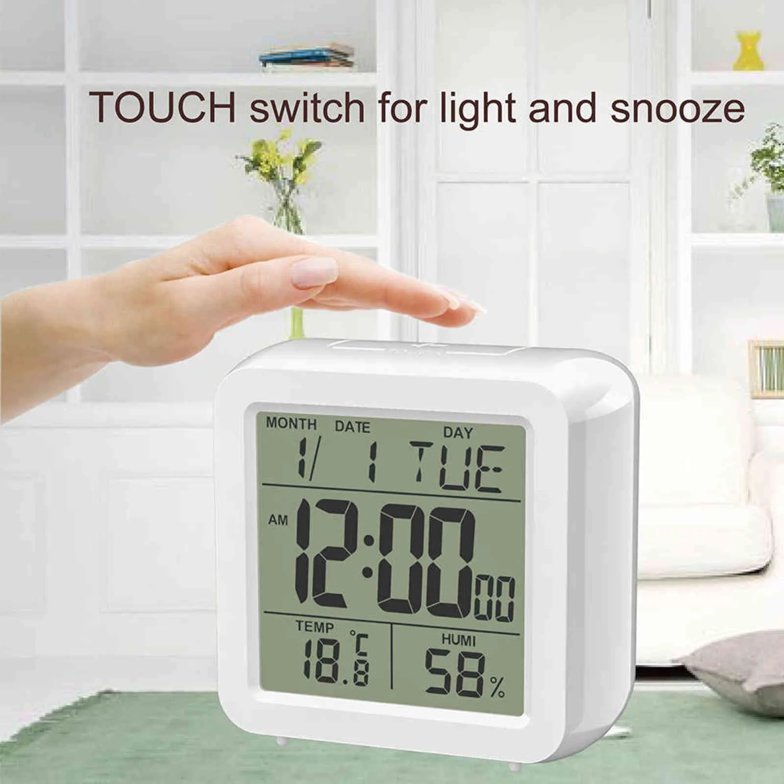 Sveglia da tavolo digitale con cifre grandi Calendario Snooze Temperatura ambiente interna Umidità casa Camera da letto Ufficio Cubo 211112