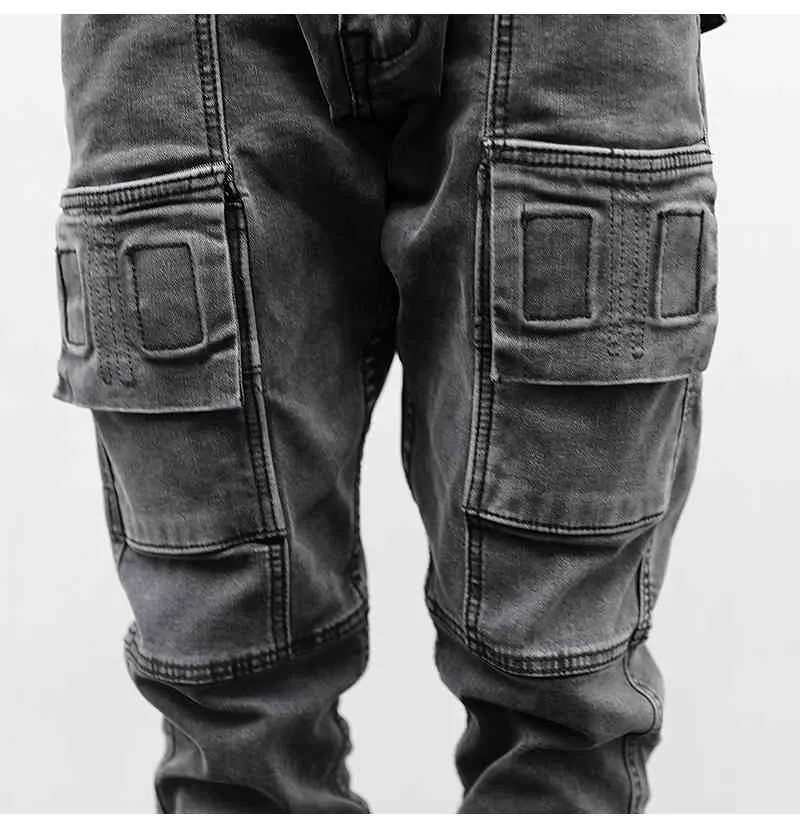IEFB / homens desgaste high street saco de rua tridimensional vintage preto cinza cinza calça jeans hip hop design calças 9Y3125 210524