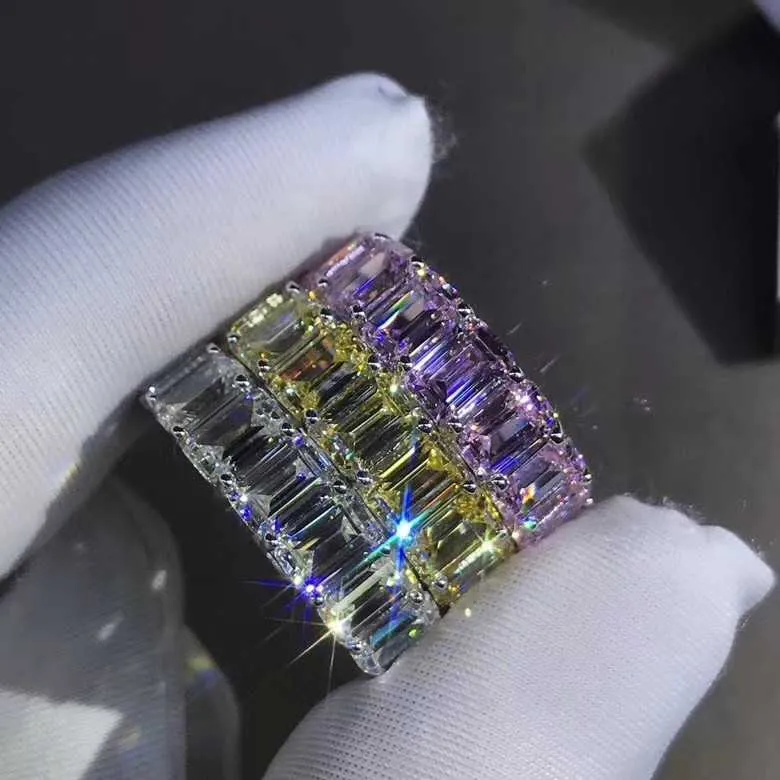 Eternity Full Emerald Cut Lab Diamond Ring 925 Sterling Silber Bijou Verlobung Ehering Ringe für Frauen Männer Charm Jewelry2323