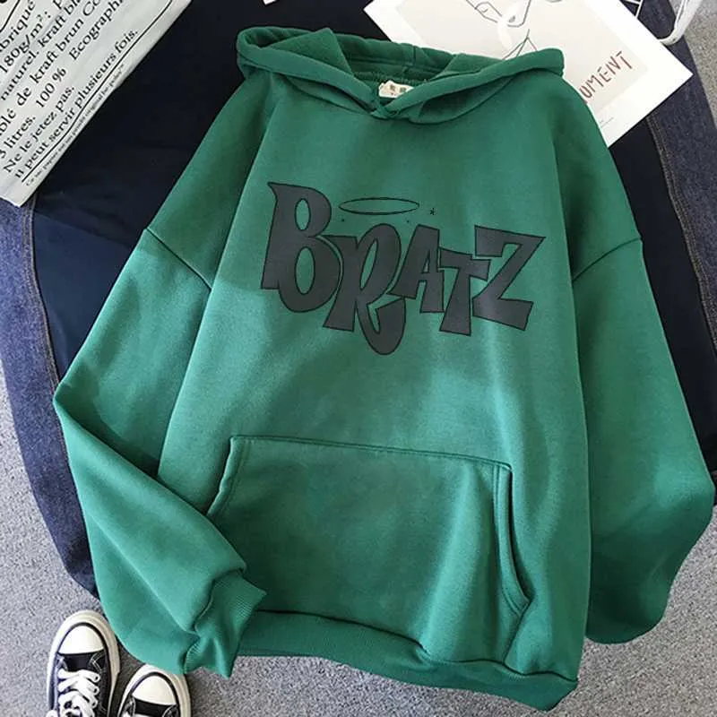 Bratz Letter Sweatshirt Harajuku Kawaii Cute Hoodies Women Kpop Winter Clothes Female Loose Tops Aesthetic Oversized 210803