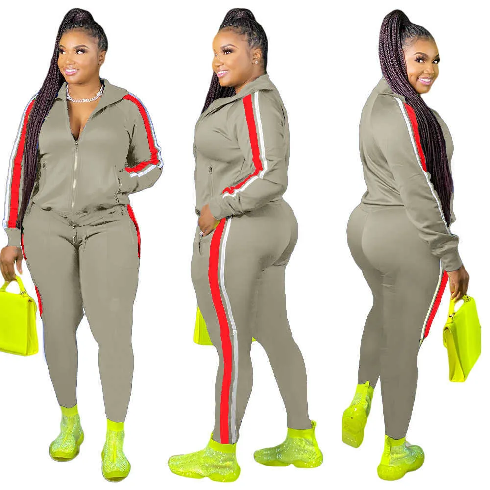 Plus Taille S-4XL 2 Pièce Ensemble Femmes Automne Vêtements Sweatsuit Joggers Outfit Zip Top Pantalon de survêtement Survêtement En Gros Drop 210930