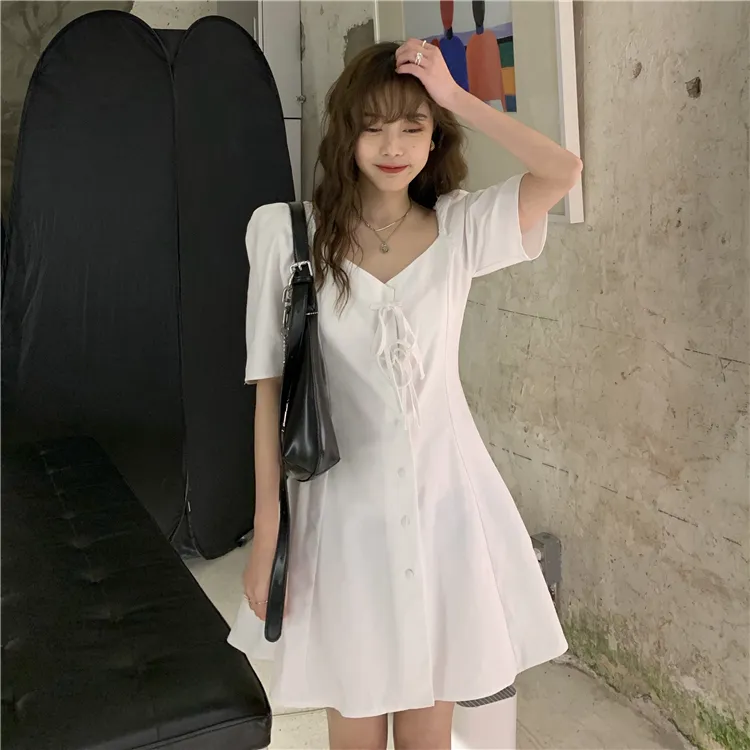 v neck Plus Size Summer Girls Party Female Vintage Dress white short Sleeve Women Dresses long oversize Robe Vestido 210417