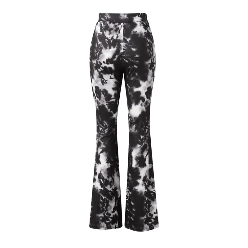 Femmes Flare Pantalon Large Jambe Lâche Tie Dye Imprimer Cordon Printemps Automne Casual Mode Chic Dames Streetwear Pantalon 210522