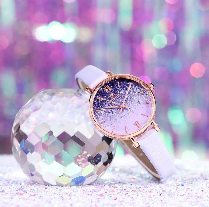 Limpio y curado 2021 Starry Sky Miboni Reloj de cuarzo Mujer Amatista Púrpura Estudiantes inteligentes Relojes Relojes de pulsera para mujer hermosos 248S
