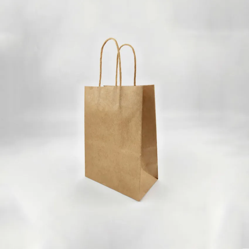 saco de presente de papel kraft elegante com punho / sacos de compras / natal Brown embalagem saco / excelente qualidade 21x15x8cm 210402