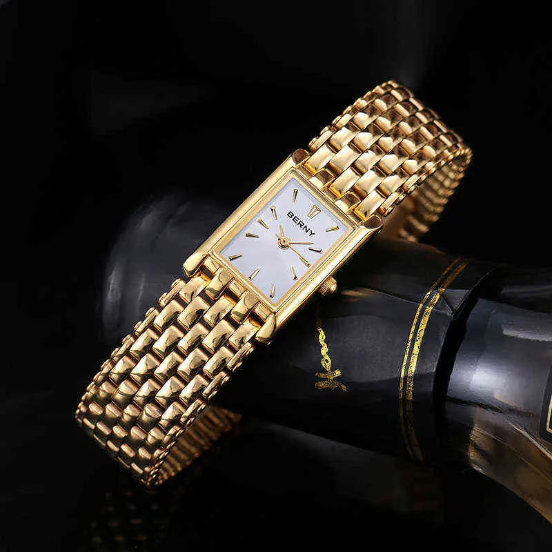 Montre en or pour femmes de luxe Rectangle montre-bracelet pour femmes horloge à Quartz dorée en acier inoxydable Montre pour femme Montre Femme 220105336a