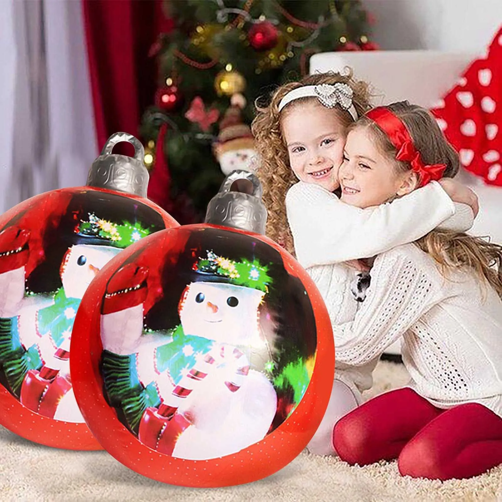 60cm Bolas de Natal Decorações de árvore Presente Hristmas para casa ao ar livre PVC Brinquedos Infláveis ​​211018