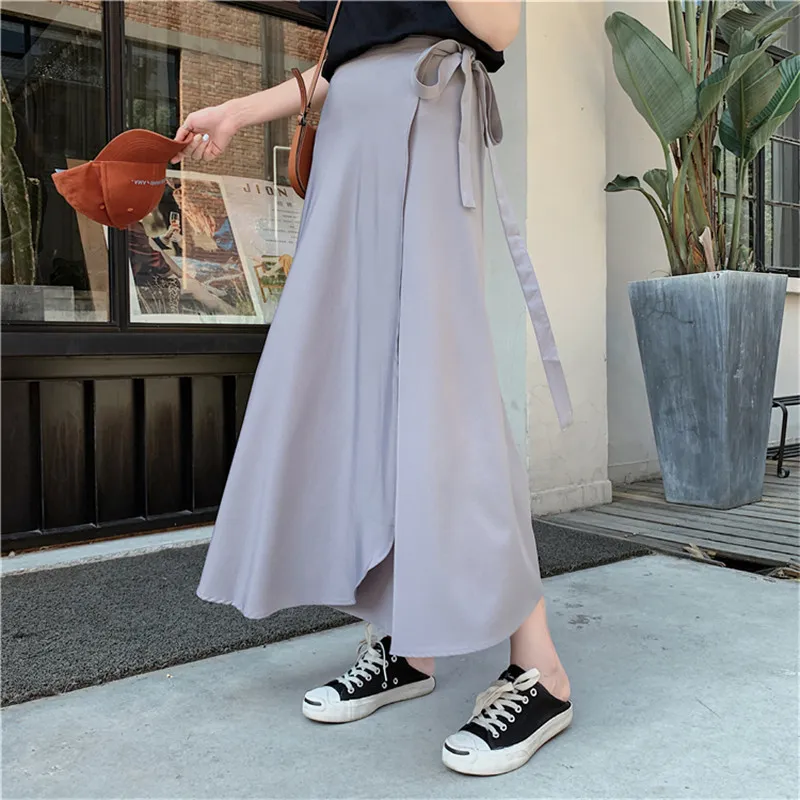 Comelsexy Summer Vintage Long Beach Skirts Womens Solid High Waist Lace Up Chiffon Skirts Femme 210515
